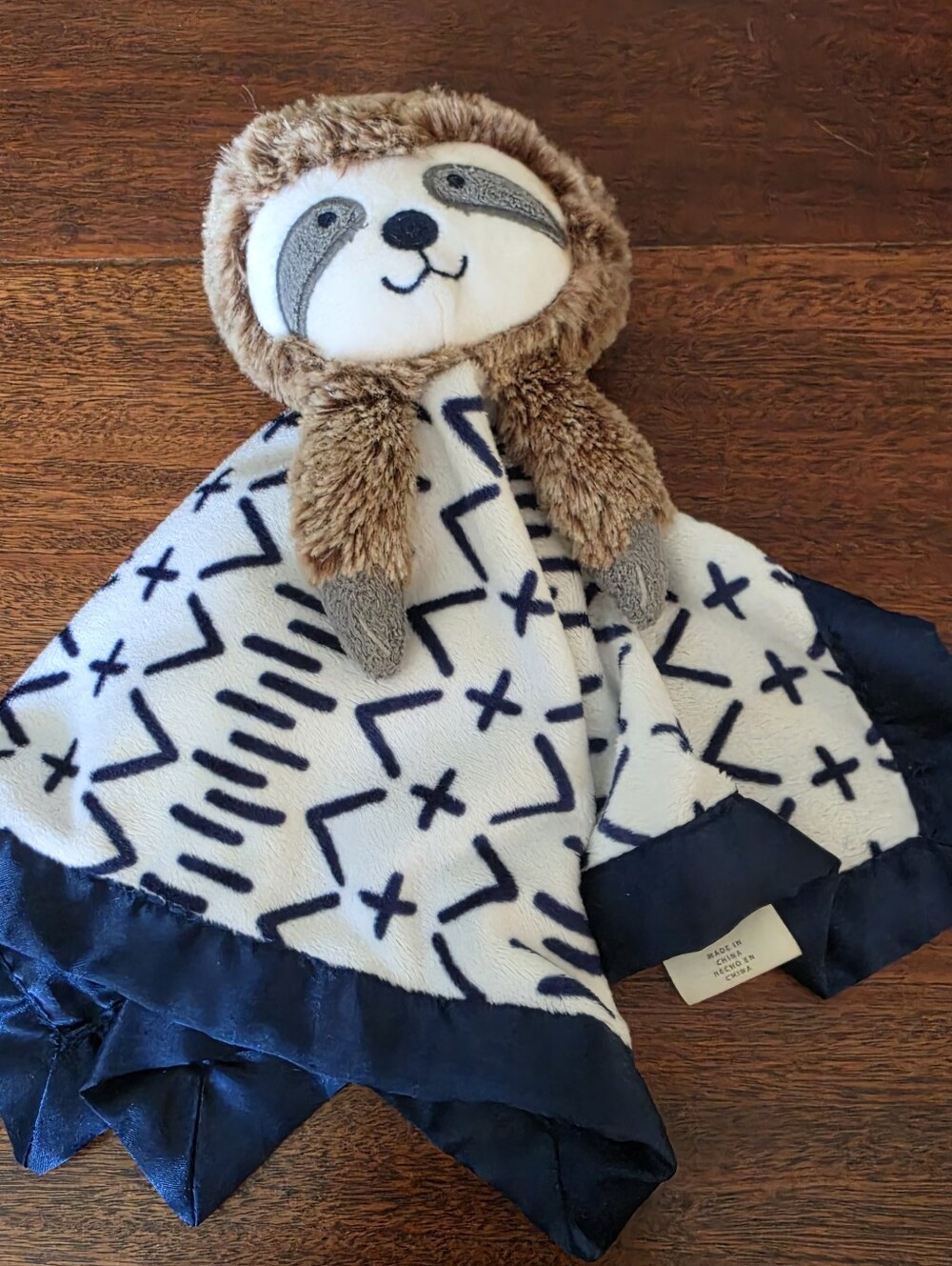 Cloud Island Sloth Security Blanket Baby Lovey Plush Toy White Navy Blue Soft
